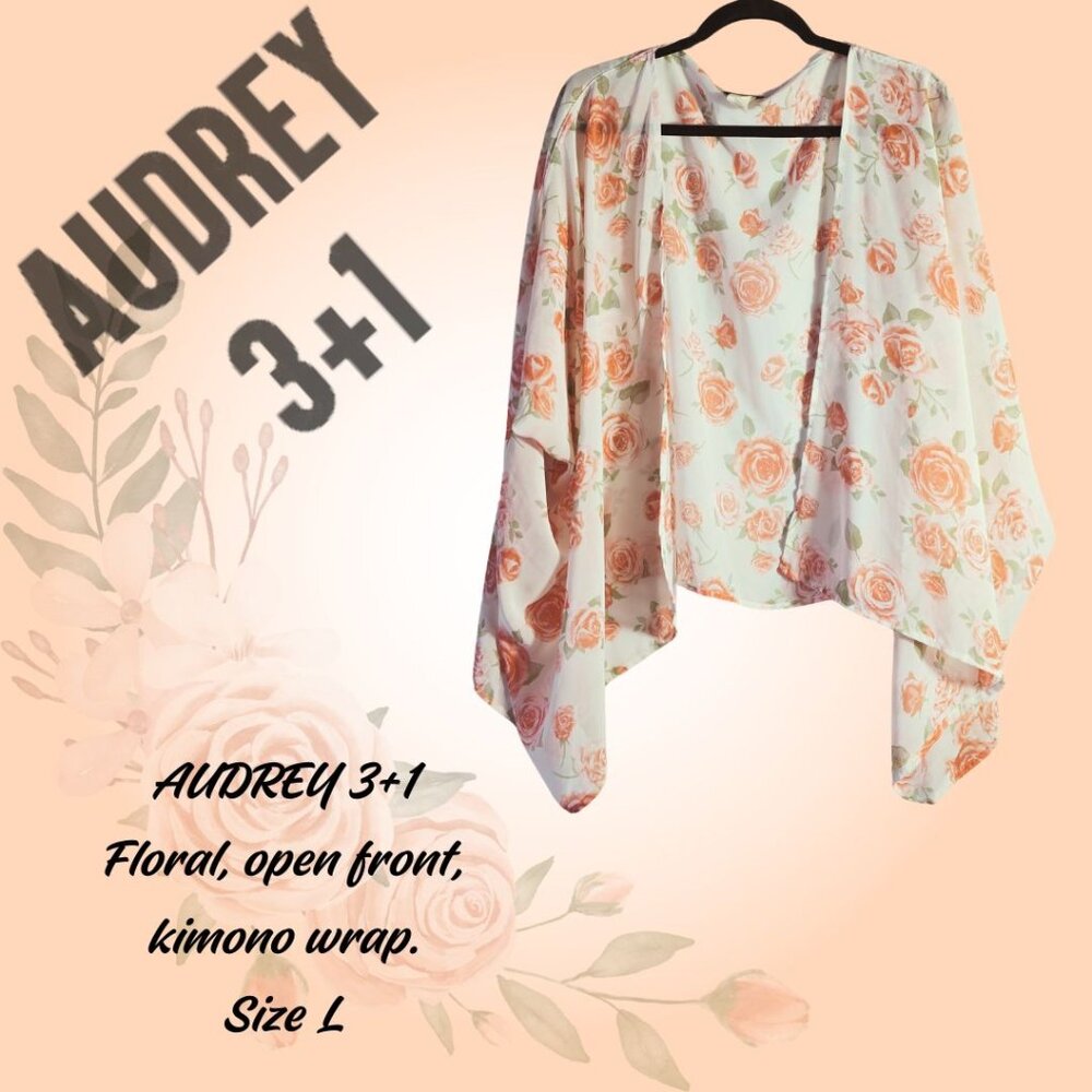 Audrey 3+1 sheer, floral kimono style cardigan, size L